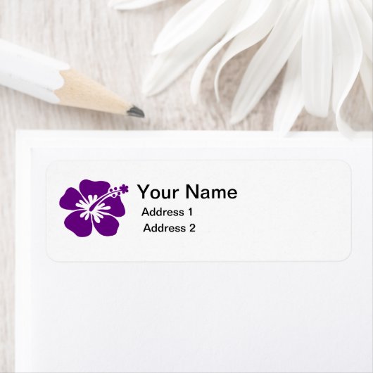 paarse hibiscus bloem adres label (Insitu)