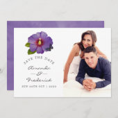 Paarse Hibiscus Bloem Trouw Save the Date (Voorkant / Achterkant)