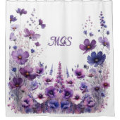 Paarse Hibiscus Bloemen Monogram Douchegordijn (Voorkant)