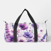 Paarse Hibiscus Bloemen op Witte Duffel Bag Plunjezak (Voorkant)
