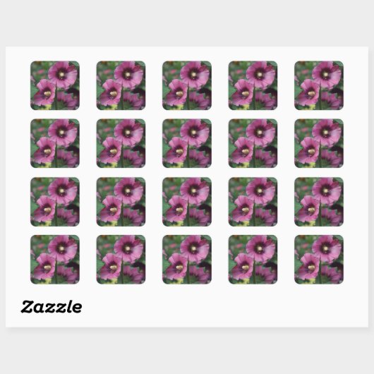 Paarse hibiscus bloemen vierkante sticker (Vel)