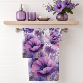 Paarse Hibiscus Bloemige Waterverf  Bad Handdoek