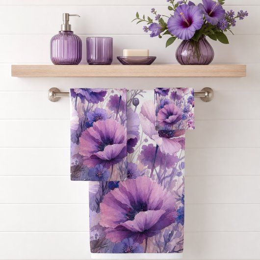 Paarse Hibiscus Bloemige Waterverf Bad Handdoek