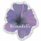 Paarse Hibiscus bloemnaam sticker (Voorkant)