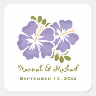 Paarse Hibiscus bruiloft gunst Sticker zegel