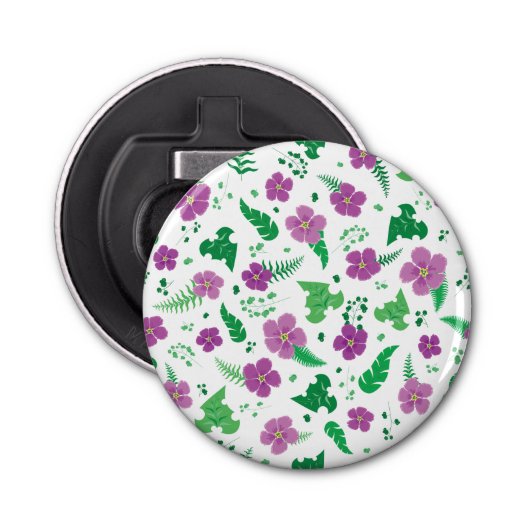 Paarse Hibiscus Button Flesopener (Voorkant)