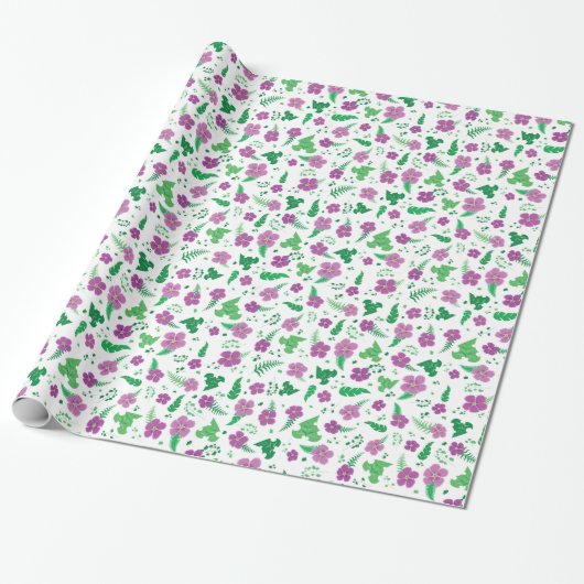 Paarse Hibiscus Cadeaupapier (Uitgerold)