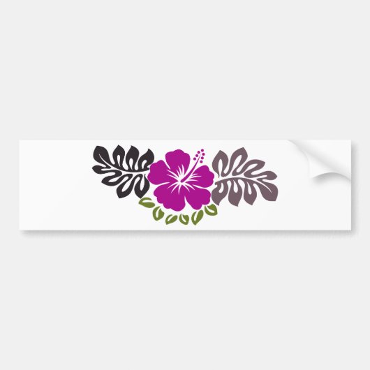 Paarse hibiscus en bladeren bumpersticker (Voorkant)