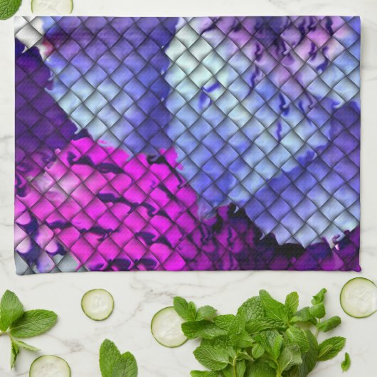 Paarse Hibiscus geweven mozaïek look Theedoek (Gevouwen)