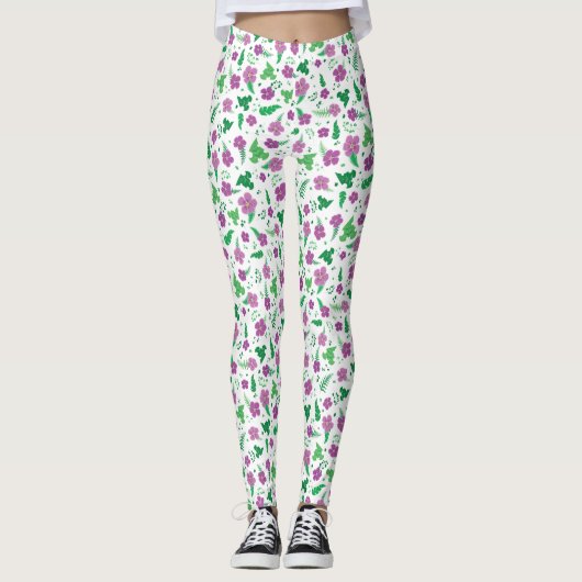 Paarse Hibiscus Leggings (Voorkant)