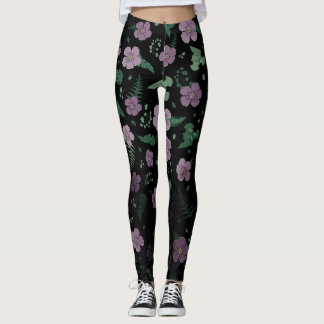 Paarse Hibiscus Leggings