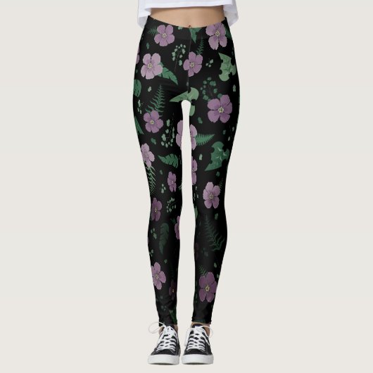 Paarse Hibiscus Leggings (Voorkant)