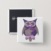 Paarse Hibiscus Owl Button (Voorkant /achterkant)