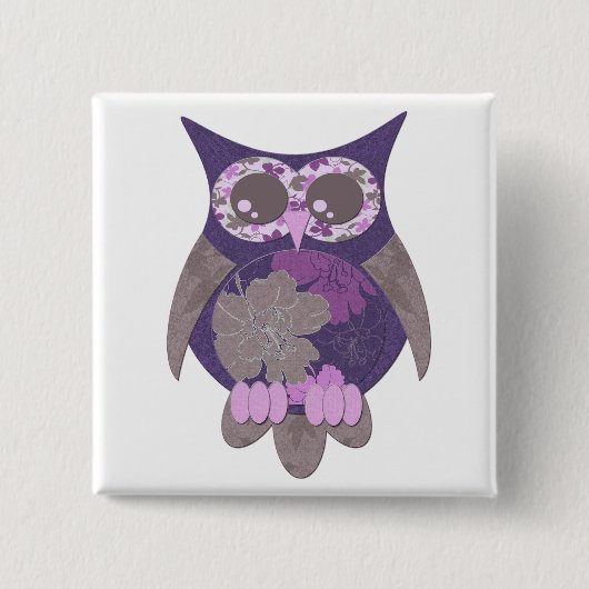 Paarse Hibiscus Owl Button (Voorkant)