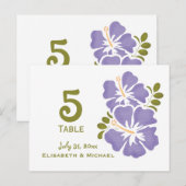 Paarse Hibiscus Trouwreceptie Tafelnummer Auto (Voorkant / Achterkant)