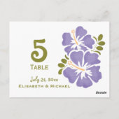 Paarse Hibiscus Trouwreceptie Tafelnummer Auto (Achterkant)