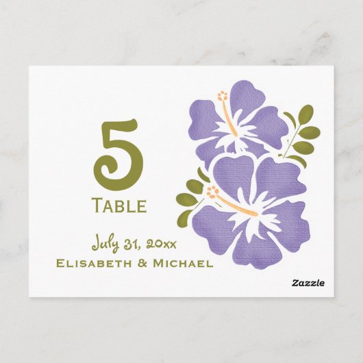 Paarse Hibiscus Trouwreceptie Tafelnummer Auto (Achterkant)