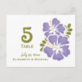 Paarse Hibiscus Trouwreceptie Tafelnummer Auto (Voorkant)