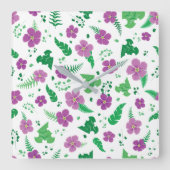 Paarse Hibiscus Vierkante Klok (Voorkant)