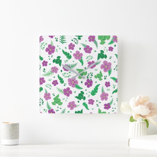 Paarse Hibiscus Vierkante Klok (Huis)