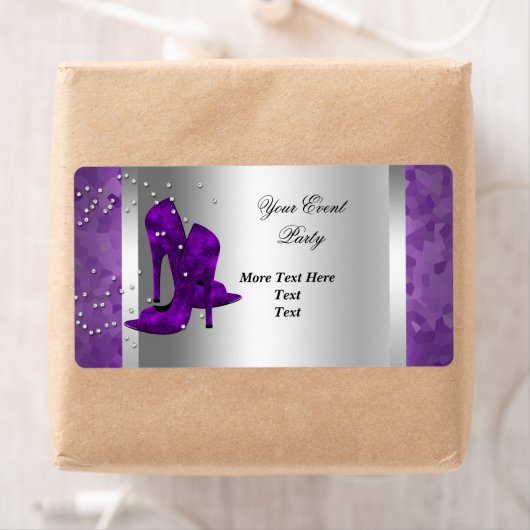 Paarse hiel- en zilvereveningspartiest etiket (Insitu)