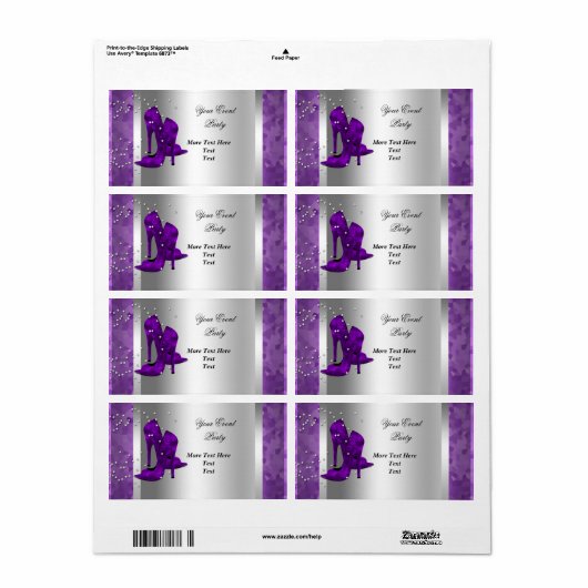 Paarse hiel- en zilvereveningspartiest etiket (Full Sheet)