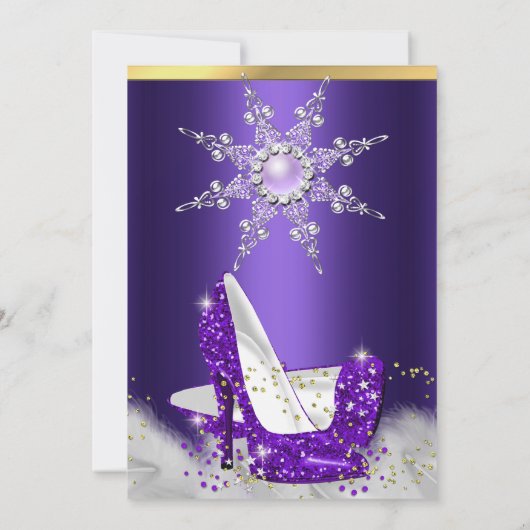 Paarse hiel- en zilvergoudfeest kaart (Achterkant)