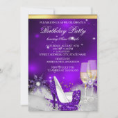 Paarse hiel-schokken met zilver Gold Champagne Par Kaart (Voorkant)