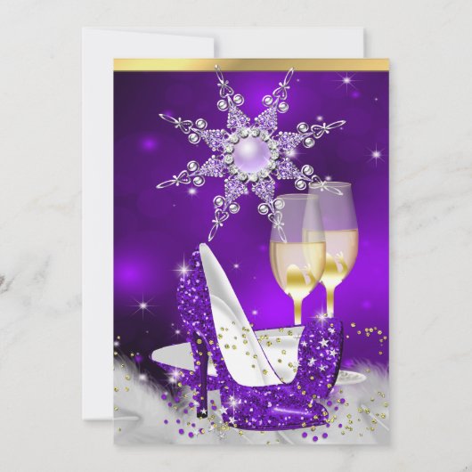 Paarse hiel-schokken met zilver Gold Champagne Par Kaart (Achterkant)