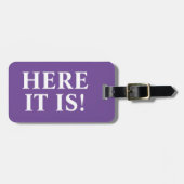 Paarse hier is het grappig bagagelabel (Voorkant horizontaal)