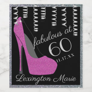 Paarse High Heel 60th Birthday Party Champagne of Wijn Etiket