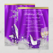 Paarse High Hiel Champagne Snowflakes Party Kaart (Voorkant / Achterkant)