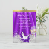 Paarse High Hiel Champagne Snowflakes Party Kaart (Staand voorkant)