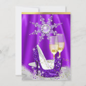 Paarse High Hiel Champagne Snowflakes Party Kaart (Achterkant)