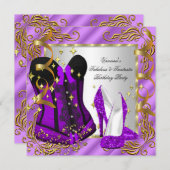 Paarse High Hiel Silver Corset Birthday Kaart (Voorkant / Achterkant)