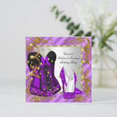 Paarse High Hiel Silver Corset Birthday Kaart (Staand voorkant)