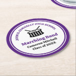 Paarse High School Marching Band Afstudeerfeest Ronde Kartonnen Onderzetter<br><div class="desc">Deze paarse high school marching band afstudeerfeest papieren onderzetter heeft de student en band naam onder de drums. Personaliseer voor symfonische,  blaasensemble,  of concertbandleden of hun regisseur voor een geweldig afstuderen decor.</div>