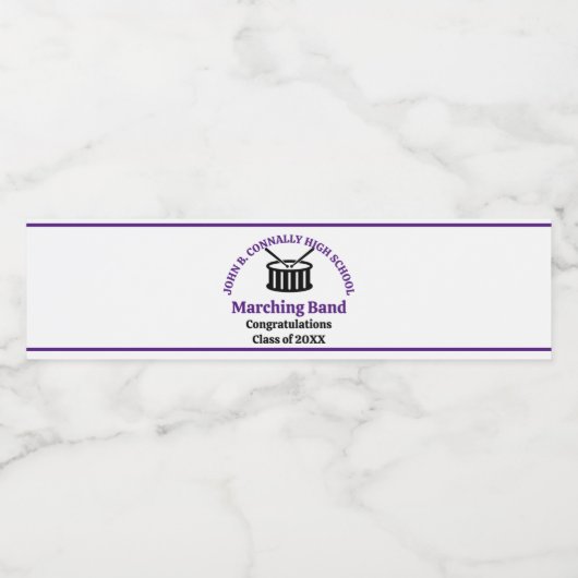 Paarse High School Marching Band Afstudeerfeest Waterfles Etiket (Enkel label)