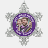 Paarse High School Marching Band Fotocadeau Tin Sneeuwvlok Ornament (Voorkant)