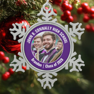 Paarse High School Marching Band Fotocadeau Tin Sneeuwvlok Ornament