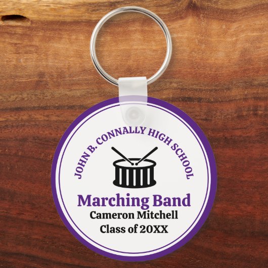 Paarse High School Marching Band gepersonaliseerd Sleutelhanger (Voorkant)