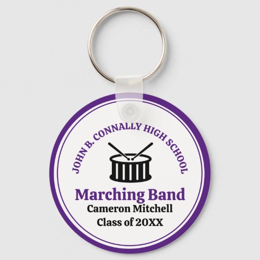 Paarse High School Marching Band gepersonaliseerd Sleutelhanger (Achterkant)