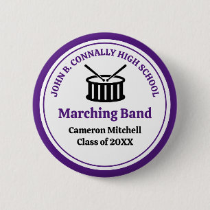 Paarse High School Marching Band Naam Tag Ronde Button 5,7 Cm