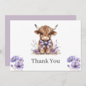 Paarse Highland Koe Flat Bedankt Card (Voorkant / Achterkant)