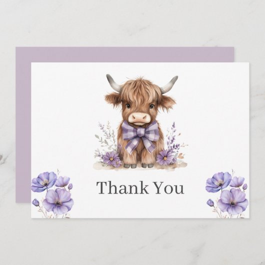 Paarse Highland Koe Flat Bedankt Card (Voorkant / Achterkant)