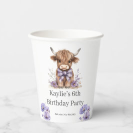 Paarse Highland Koe verjaardagsfeest Papieren Bekers