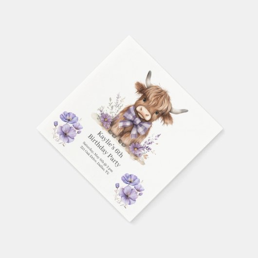 Paarse Highland Koe verjaardagsfeest Servet (Hoek)