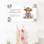 Paarse Highland Koe verjaardagsfeest Spandoek (Insitu)