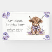 Paarse Highland Koe verjaardagsfeest Spandoek (Horizontaal)