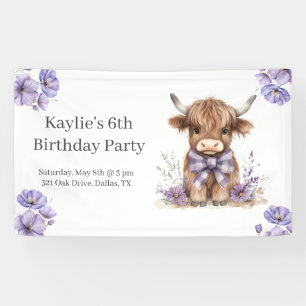 Paarse Highland Koe verjaardagsfeest Spandoek